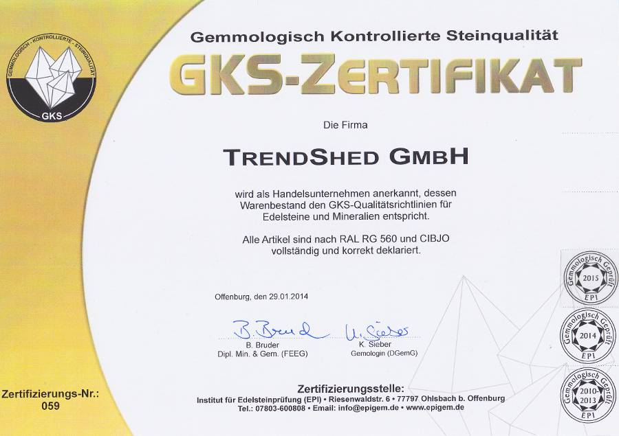 GKS Zertifikat für Massagesteine wie Hot Stones, Cold Stones und Edelsteine