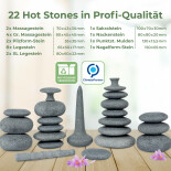 Hot Stone Massage Set R&Uuml;CKEN-Massage mit 22 Hot Stones aus zertifiziert echtem Basalt