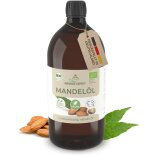 Mandelöl in Bio-Qualität, erste Kaltpressung, 1 Liter Flasche mit Spritzeinsatz